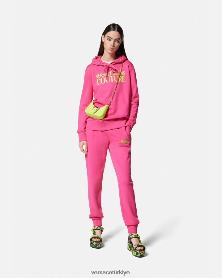 Versace logolu kapüşonlu svetşört kadınlar fuşya Giyim B0HHR82173