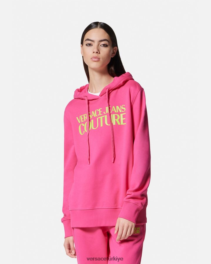 Versace logolu kapüşonlu svetşört kadınlar fuşya Giyim B0HHR82173
