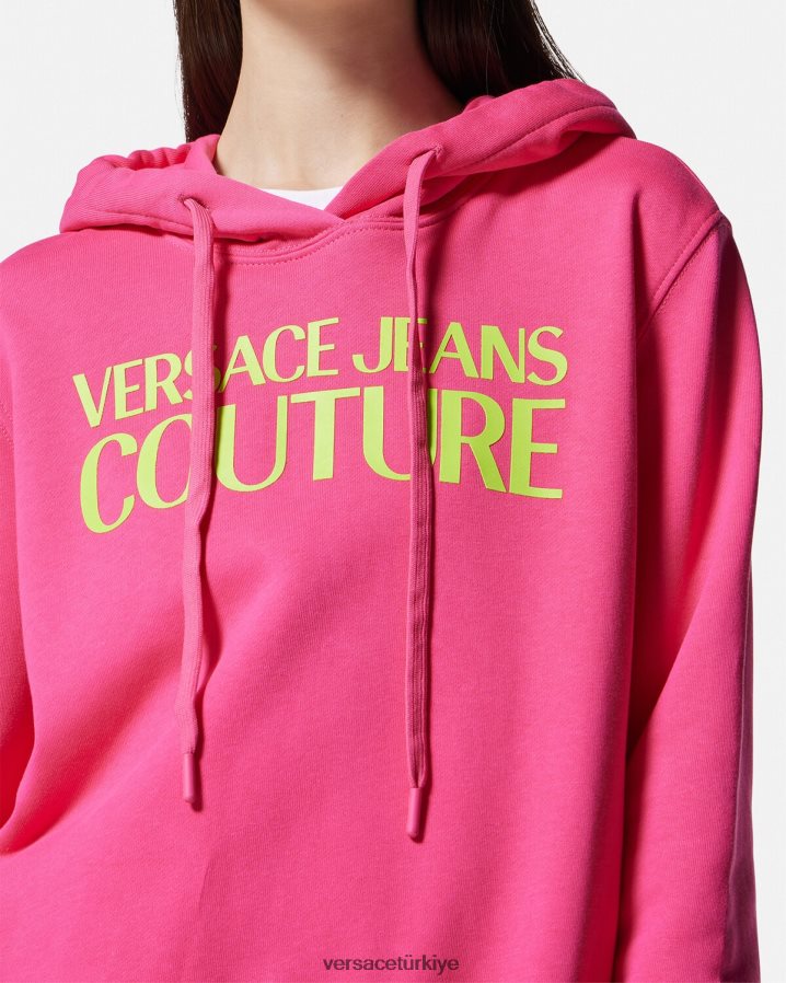 Versace logolu kapüşonlu svetşört kadınlar fuşya Giyim B0HHR82173