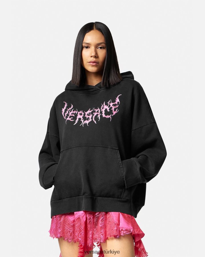 Versace logolu kapüşonlu svetşört kadınlar siyah Giyim B0HHR8144