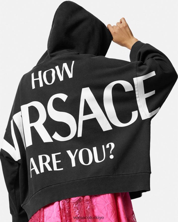 Versace logolu kapüşonlu svetşört kadınlar siyah Giyim B0HHR8144