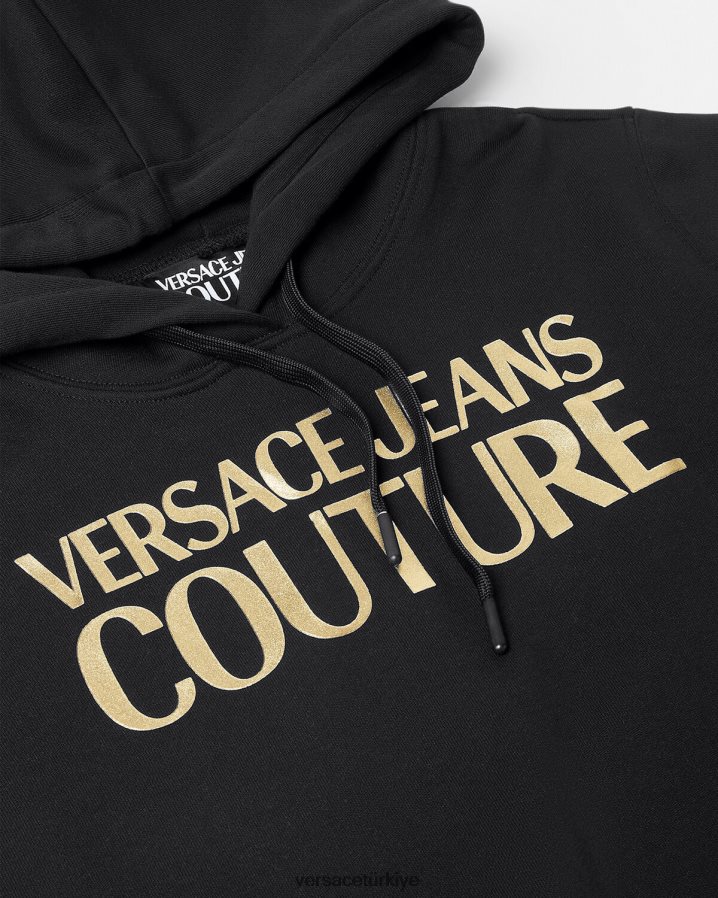 Versace logolu kapüşonlu svetşört kadınlar siyah altın Giyim B0HHR82234