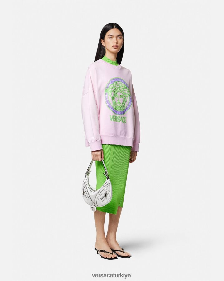 Versace medusa logolu eskitme sweatshirt kadınlar pembe Giyim B0HHR8132