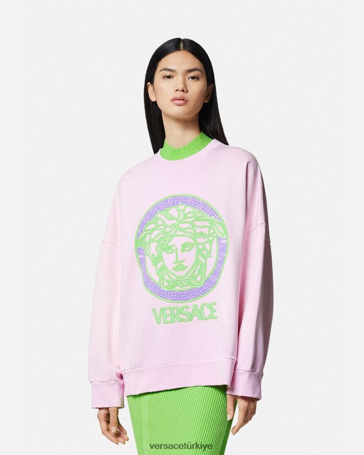 Versace medusa logolu eskitme sweatshirt kadınlar pembe Giyim B0HHR8132
