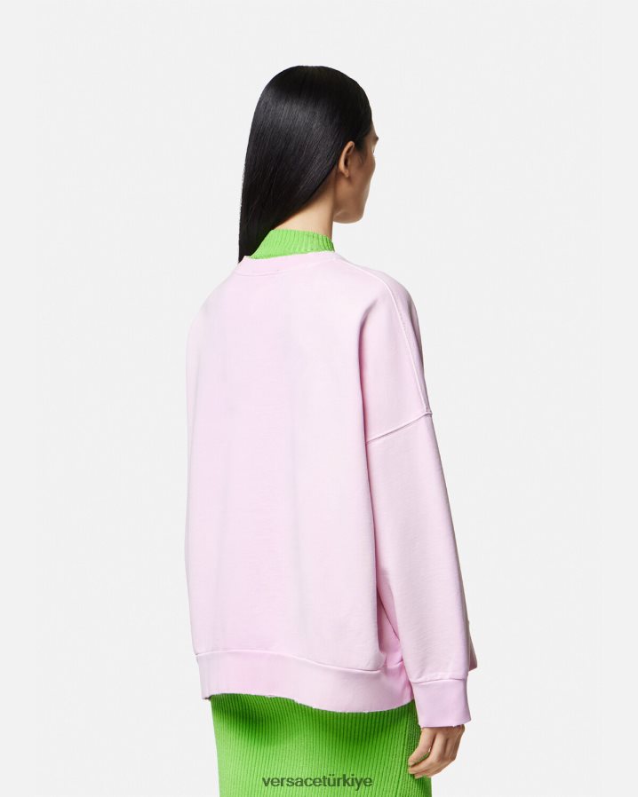 Versace medusa logolu eskitme sweatshirt kadınlar pembe Giyim B0HHR8132