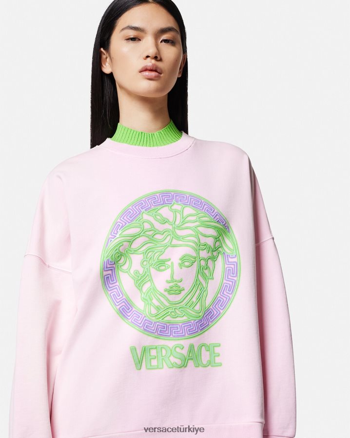 Versace medusa logolu eskitme sweatshirt kadınlar pembe Giyim B0HHR8132