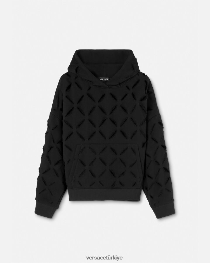 Versace sıkıntılı kesik büyük boy kapüşonlu kadınlar siyah Giyim B0HHR8142
