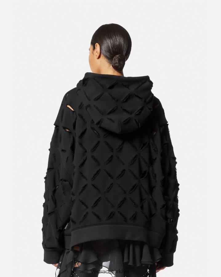 Versace sıkıntılı kesik büyük boy kapüşonlu kadınlar siyah Giyim B0HHR8142