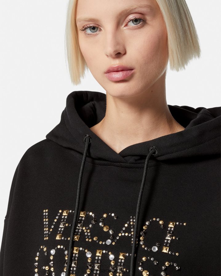 Versace tanrıça çivili kısa kapüşonlu üst kadınlar siyah Giyim B0HHR8145