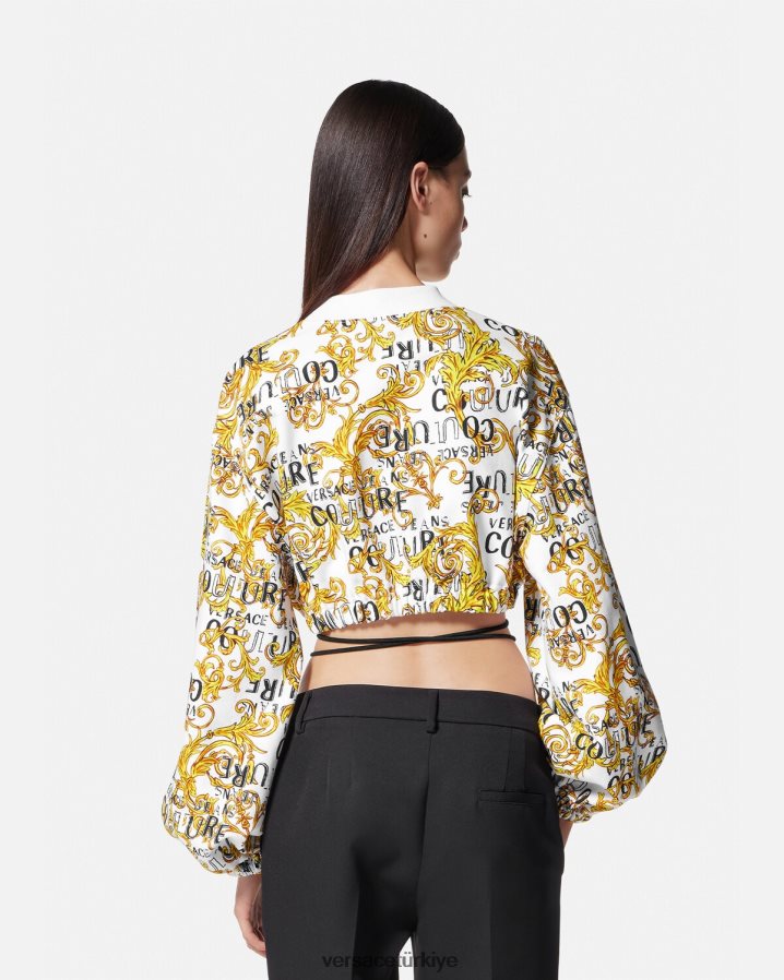 Versace logo couture mahsul sweatshirt kadınlar altın ve beyaz Giyim B0HHR82225