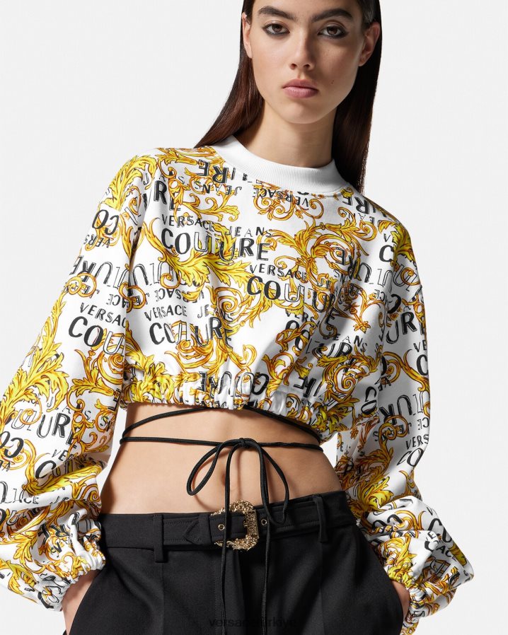 Versace logo couture mahsul sweatshirt kadınlar altın ve beyaz Giyim B0HHR82225