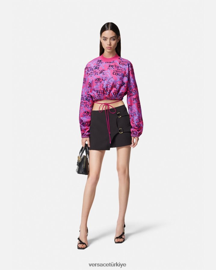 Versace logo couture mahsul sweatshirt kadınlar fuşya Giyim B0HHR82226