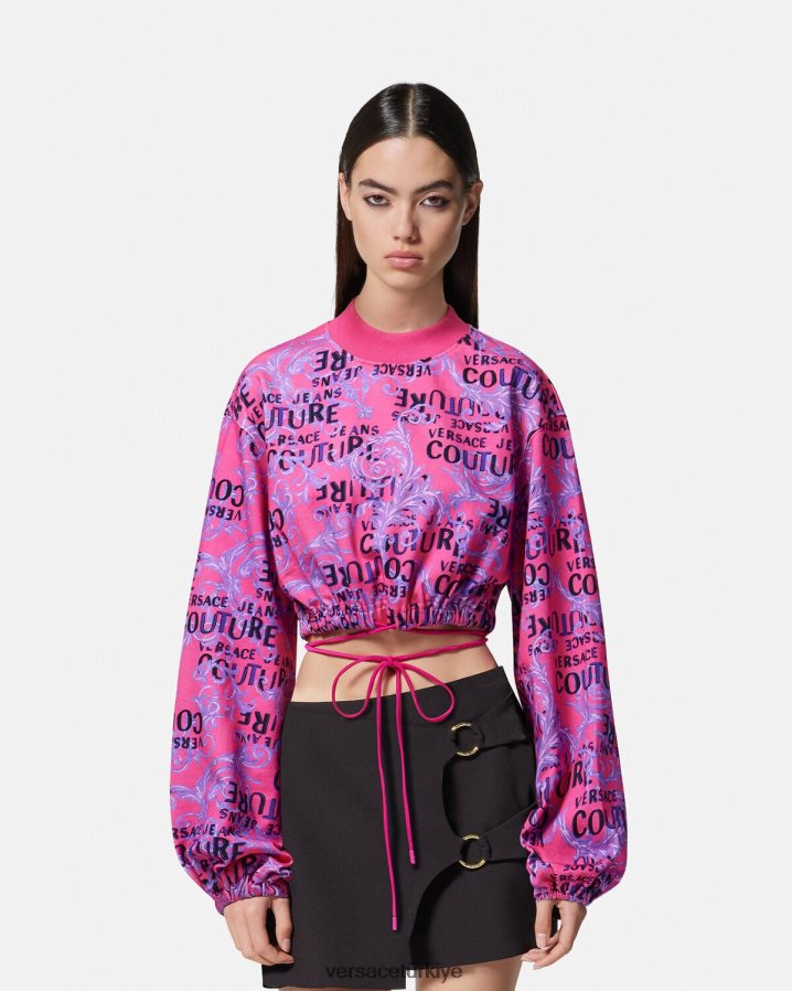 Versace logo couture mahsul sweatshirt kadınlar fuşya Giyim B0HHR82226