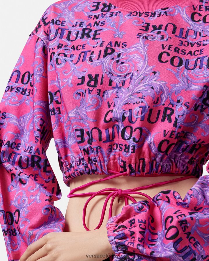 Versace logo couture mahsul sweatshirt kadınlar fuşya Giyim B0HHR82226