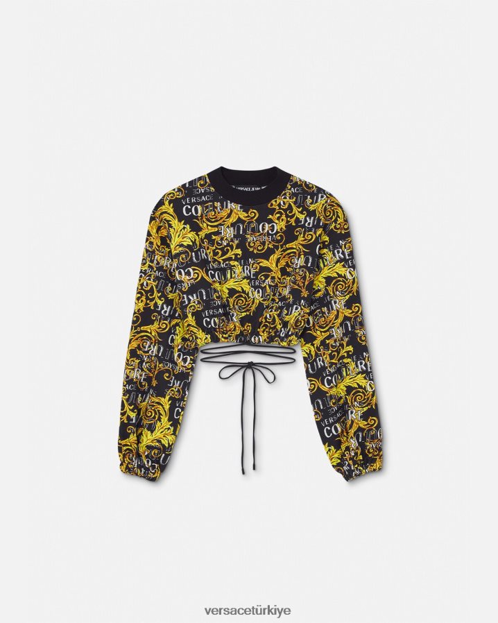 Versace logo couture mahsul sweatshirt kadınlar siyah altın Giyim B0HHR82224