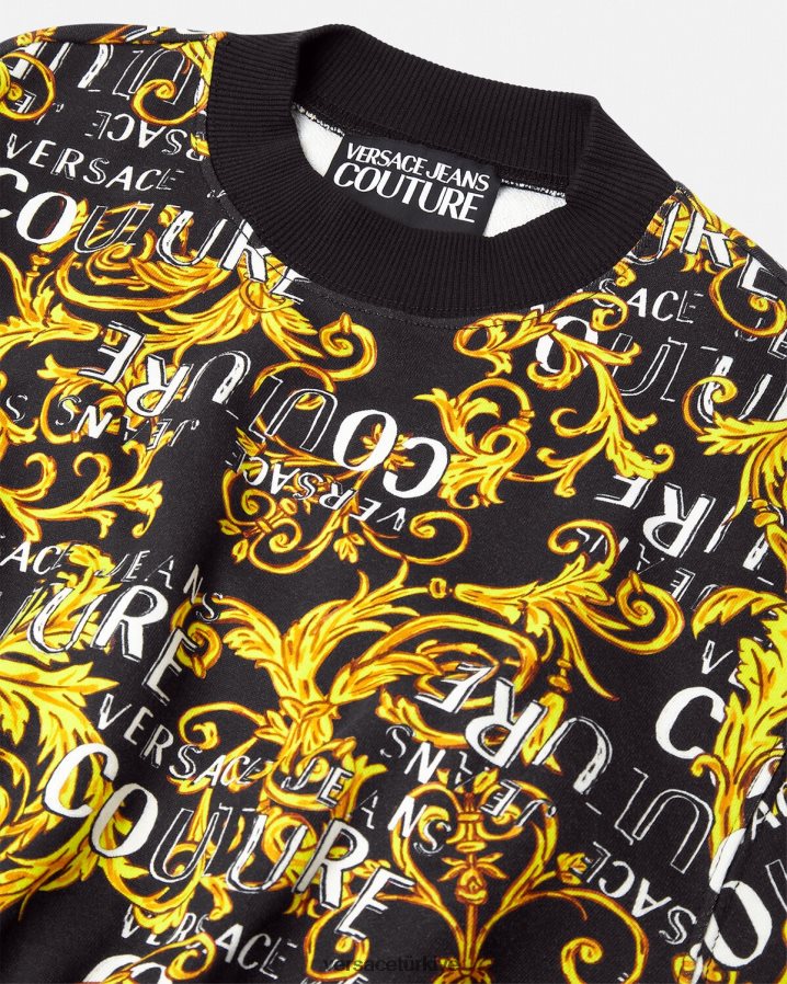 Versace logo couture mahsul sweatshirt kadınlar siyah altın Giyim B0HHR82224