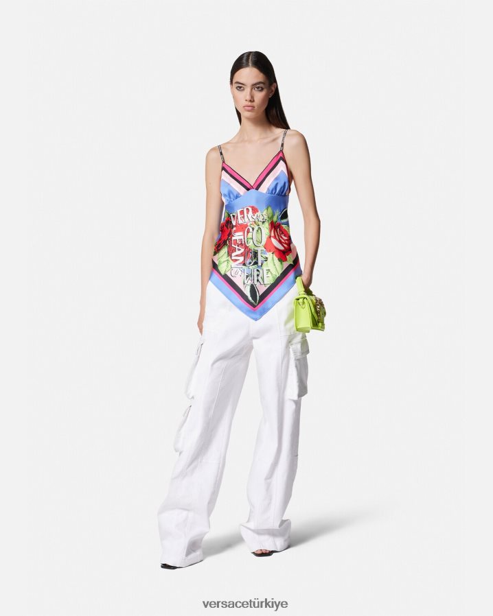 Versace gül rengi fular üst kadınlar açık mavi Giyim B0HHR82165