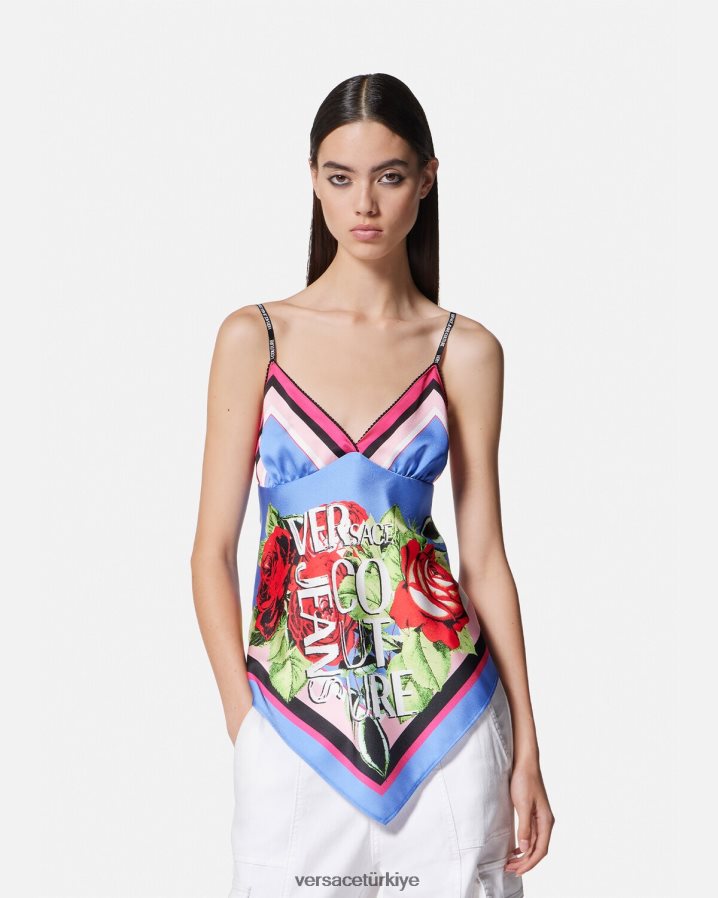 Versace gül rengi fular üst kadınlar açık mavi Giyim B0HHR82165