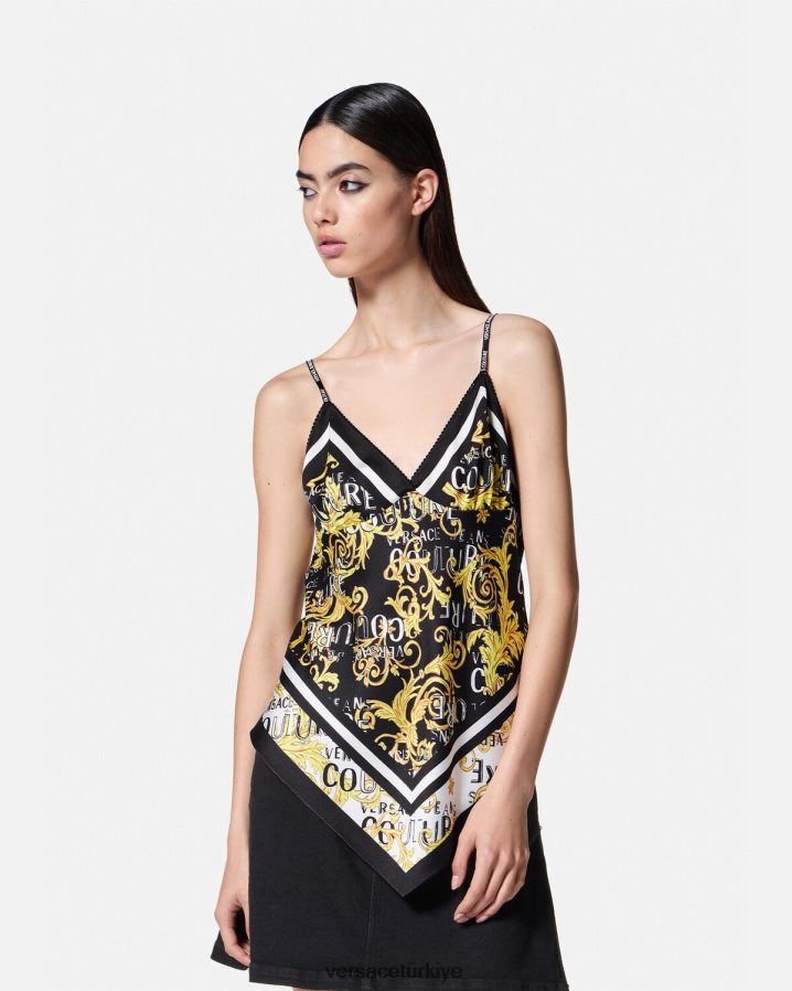 Versace logo couture fular üst kadınlar siyah altın Giyim B0HHR82206