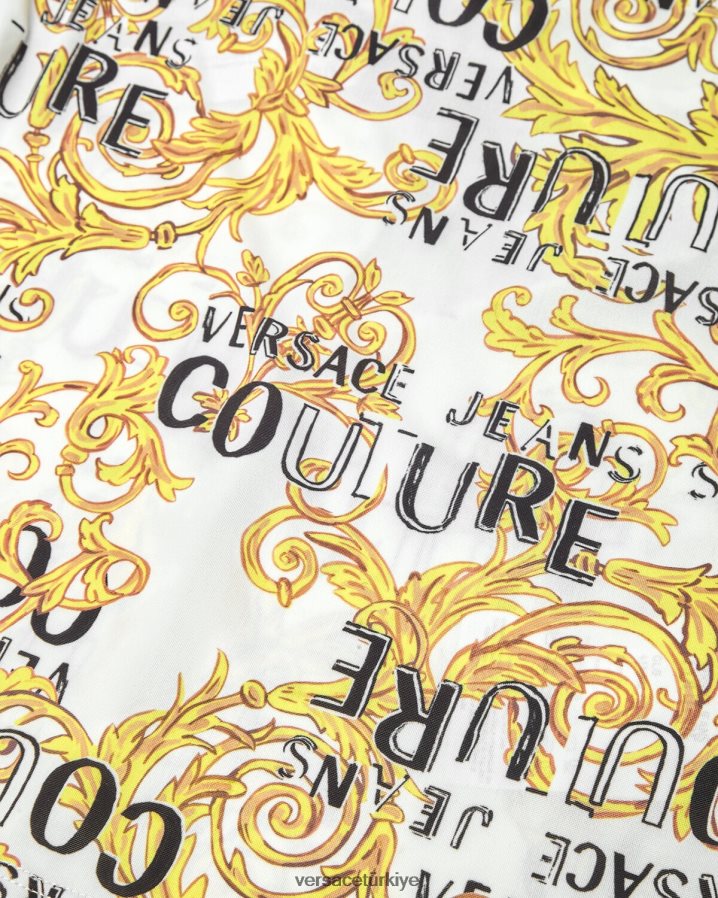 Versace logo couture tek omuzlu üst kadınlar altın ve beyaz Giyim B0HHR82205