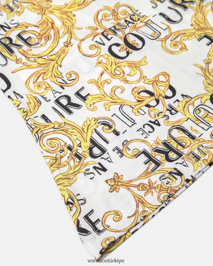 Versace logo couture tek omuzlu üst kadınlar altın ve beyaz Giyim B0HHR82205