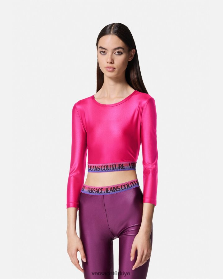 Versace logolu kırpma üst kadınlar fuşya Giyim B0HHR82214