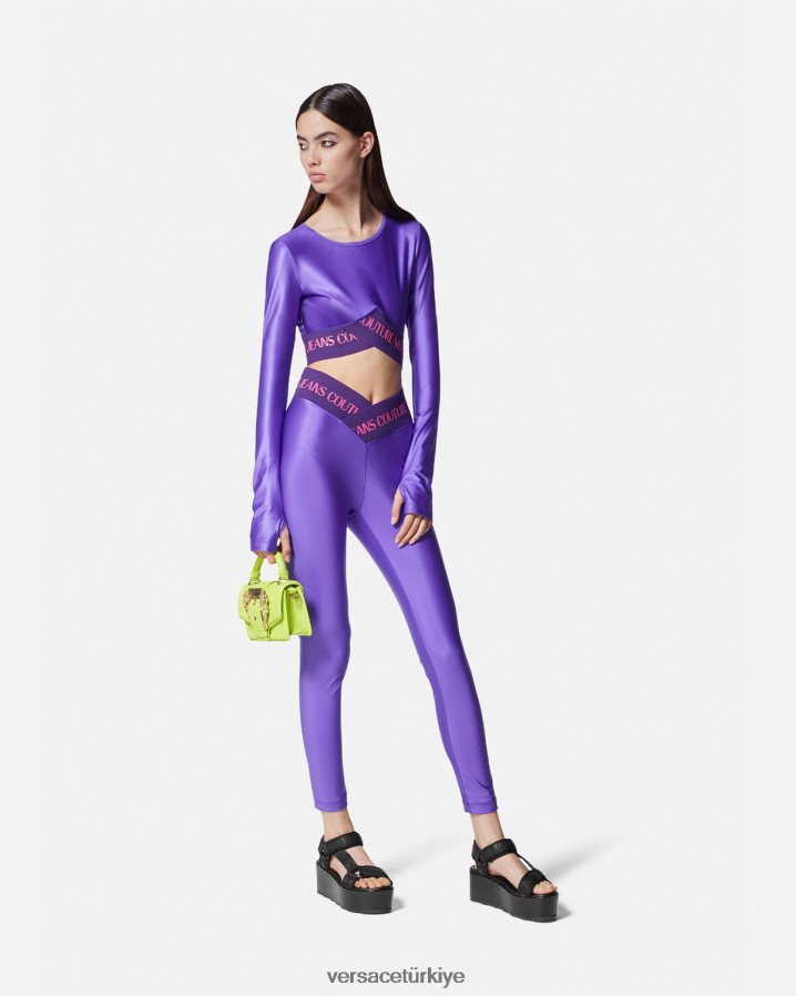 Versace logolu kırpma üst kadınlar menekşe Giyim B0HHR82215