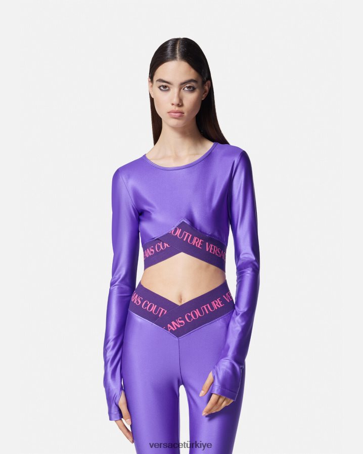 Versace logolu kırpma üst kadınlar menekşe Giyim B0HHR82215