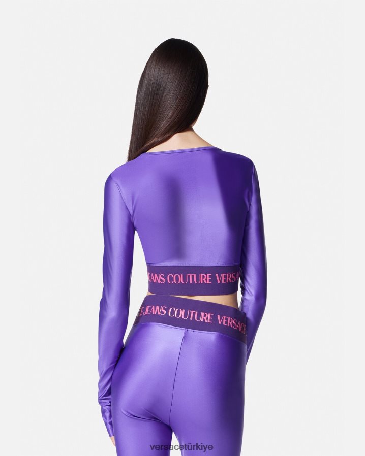Versace logolu kırpma üst kadınlar menekşe Giyim B0HHR82215