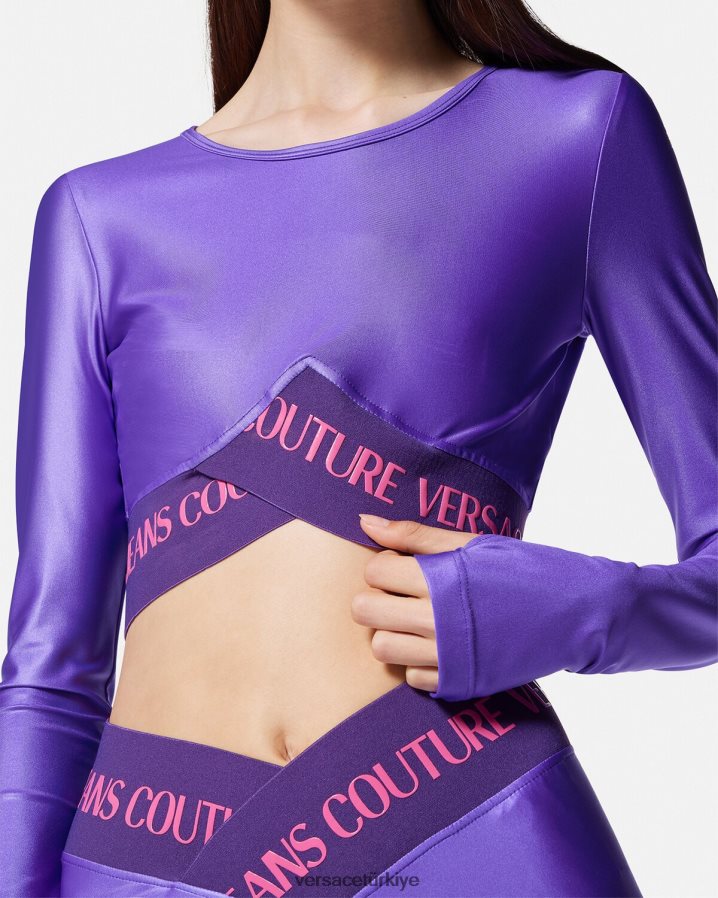 Versace logolu kırpma üst kadınlar menekşe Giyim B0HHR82215