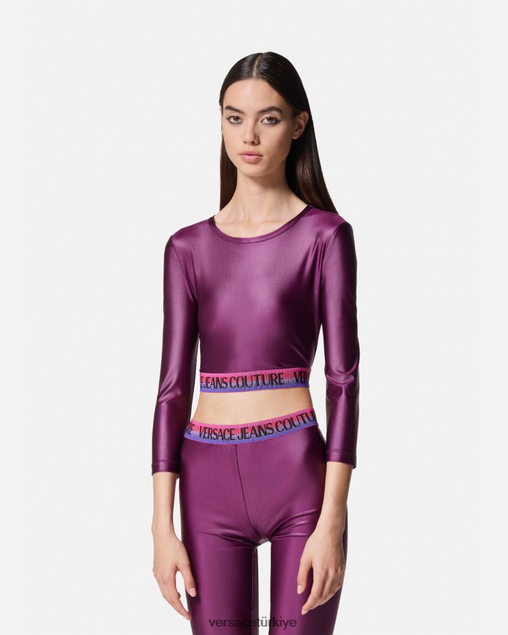Versace logolu kırpma üst kadınlar menekşe Giyim B0HHR82216