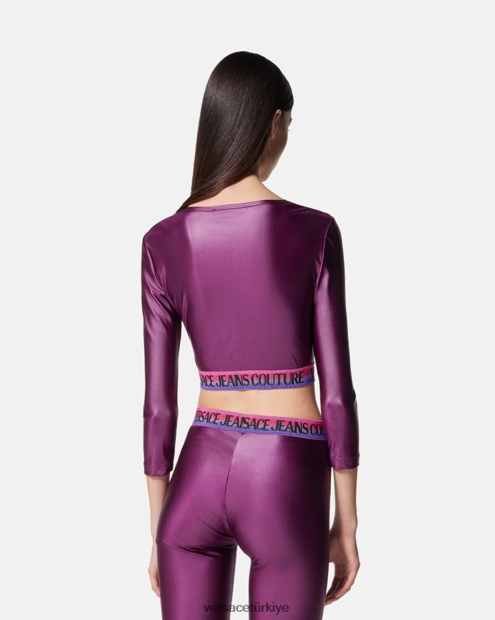 Versace logolu kırpma üst kadınlar menekşe Giyim B0HHR82216