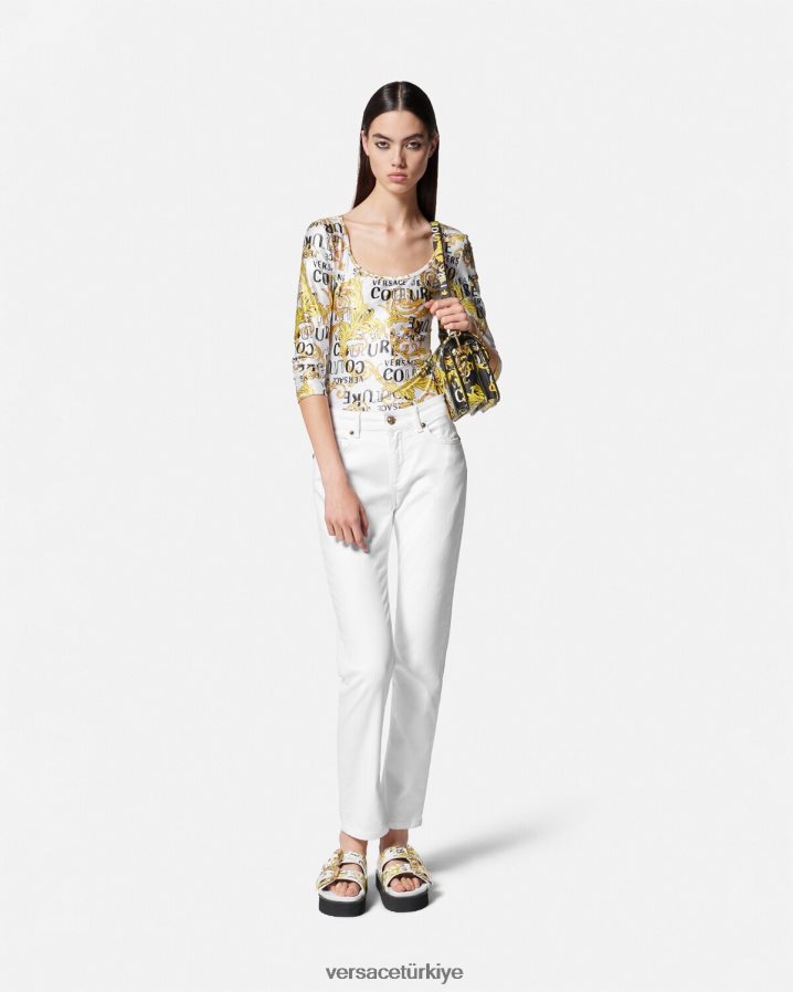 Versace dar kesim kot pantolon kadınlar beyaz Giyim B0HHR82236