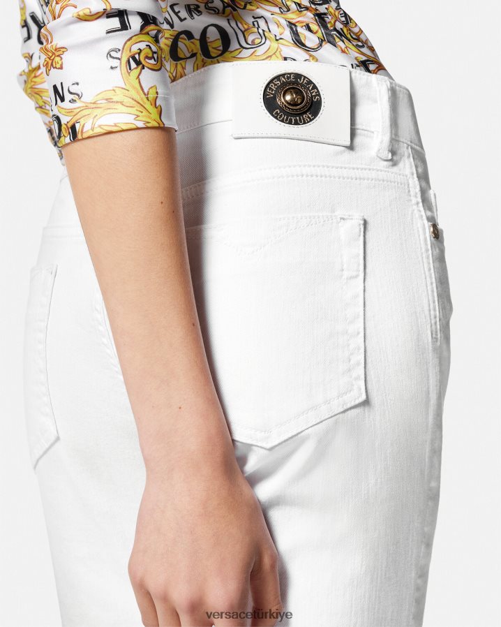 Versace dar kesim kot pantolon kadınlar beyaz Giyim B0HHR82236