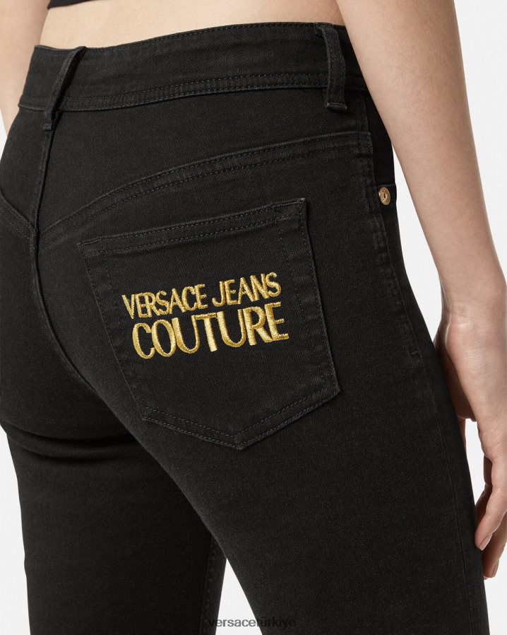 Versace logolu dar kot pantolon kadınlar siyah Giyim B0HHR82246