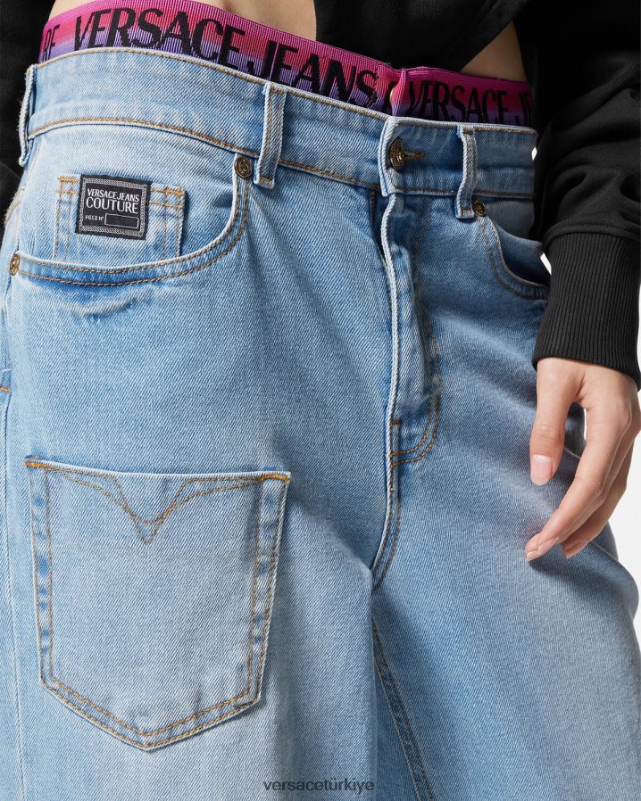 Versace logolu kemer kot pantolon kadınlar mavi Giyim B0HHR82237
