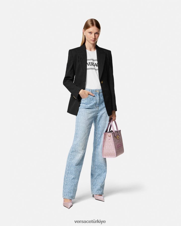 Versace allover geniş bacak kot pantolon kadınlar mavi Giyim B0HHR8193