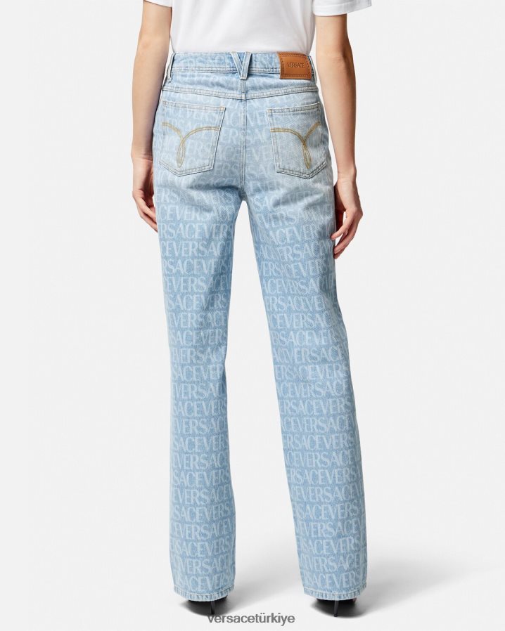 Versace allover geniş bacak kot pantolon kadınlar mavi Giyim B0HHR8193