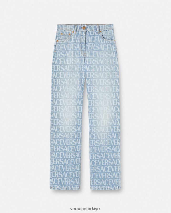 Versace allover geniş bacak kot pantolon kadınlar mavi Giyim B0HHR8198