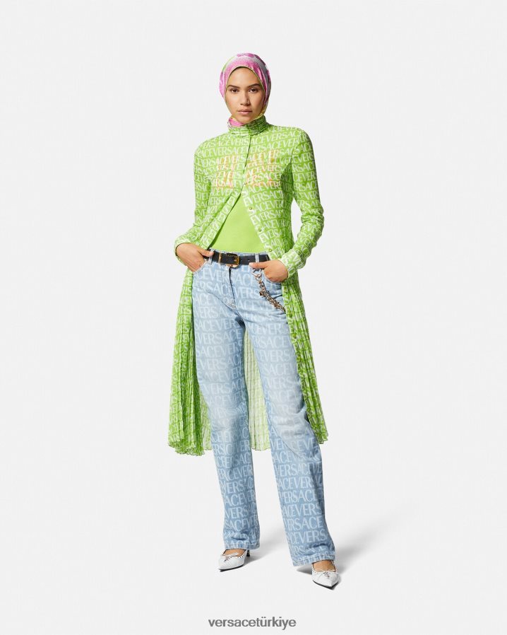 Versace allover geniş bacak kot pantolon kadınlar mavi Giyim B0HHR8198