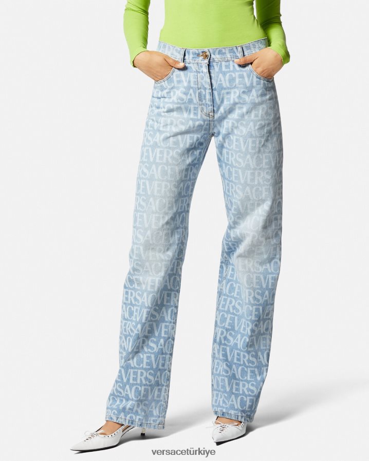 Versace allover geniş bacak kot pantolon kadınlar mavi Giyim B0HHR8198