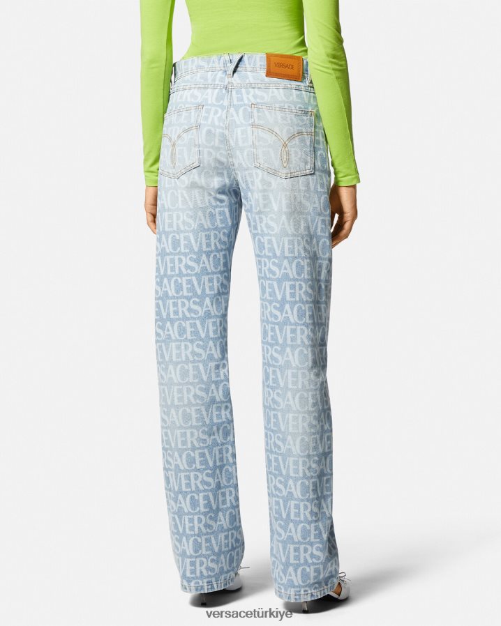 Versace allover geniş bacak kot pantolon kadınlar mavi Giyim B0HHR8198