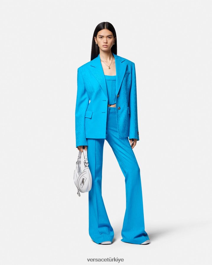 Versace allover jakarlı resmi pantolon kadınlar mavi Giyim B0HHR8121