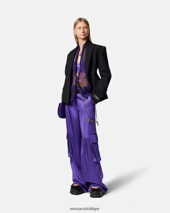 Versace geniş kargo pantolon kadınlar menekşe Giyim B0HHR8210