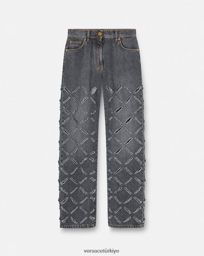 Versace geniş paçalı yırtık kot pantolon kadınlar gri Giyim B0HHR8226
