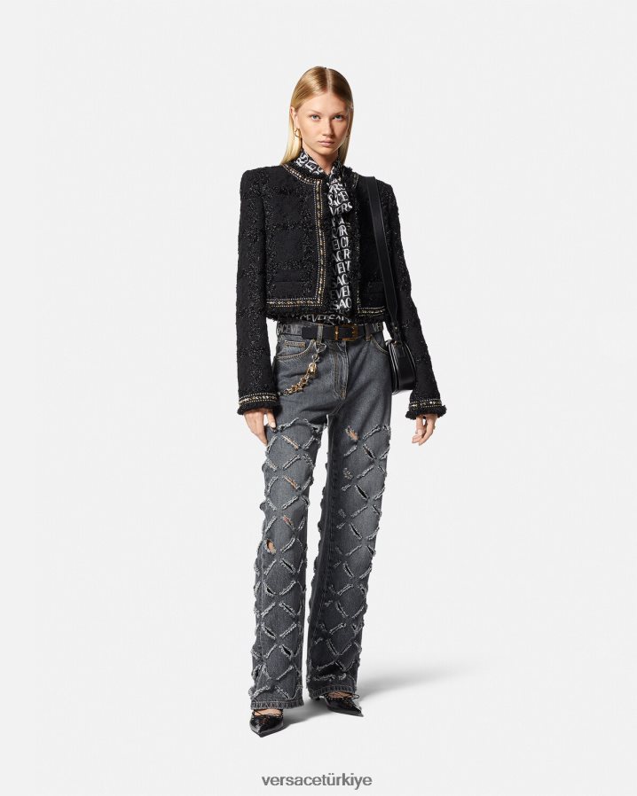Versace geniş paçalı yırtık kot pantolon kadınlar gri Giyim B0HHR8226