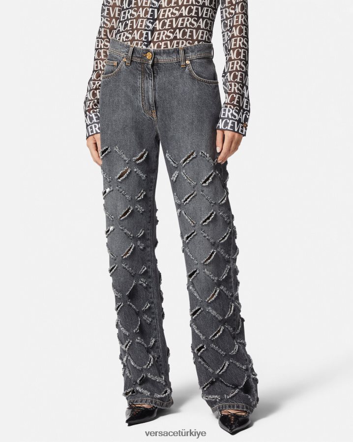Versace geniş paçalı yırtık kot pantolon kadınlar gri Giyim B0HHR8226