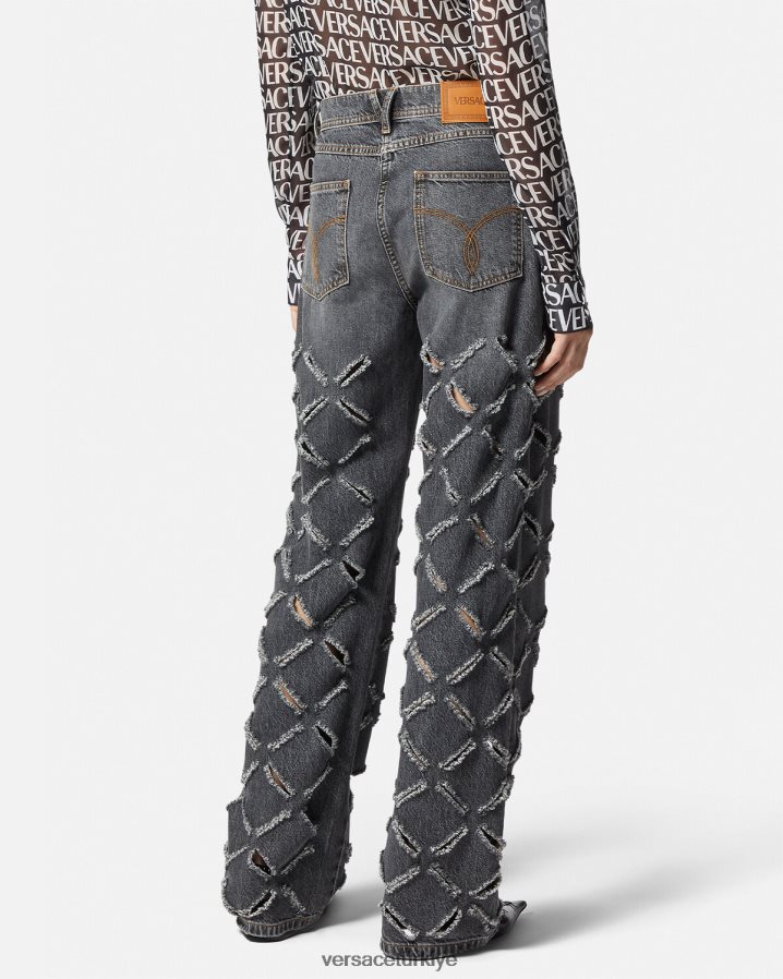 Versace geniş paçalı yırtık kot pantolon kadınlar gri Giyim B0HHR8226