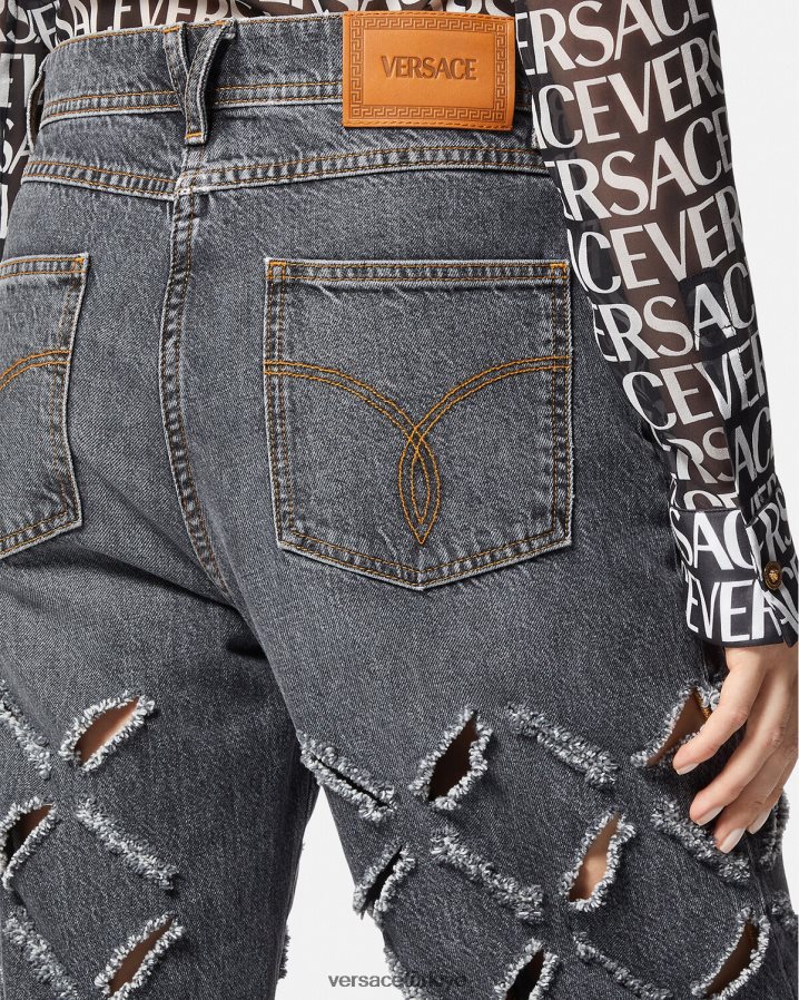 Versace geniş paçalı yırtık kot pantolon kadınlar gri Giyim B0HHR8226