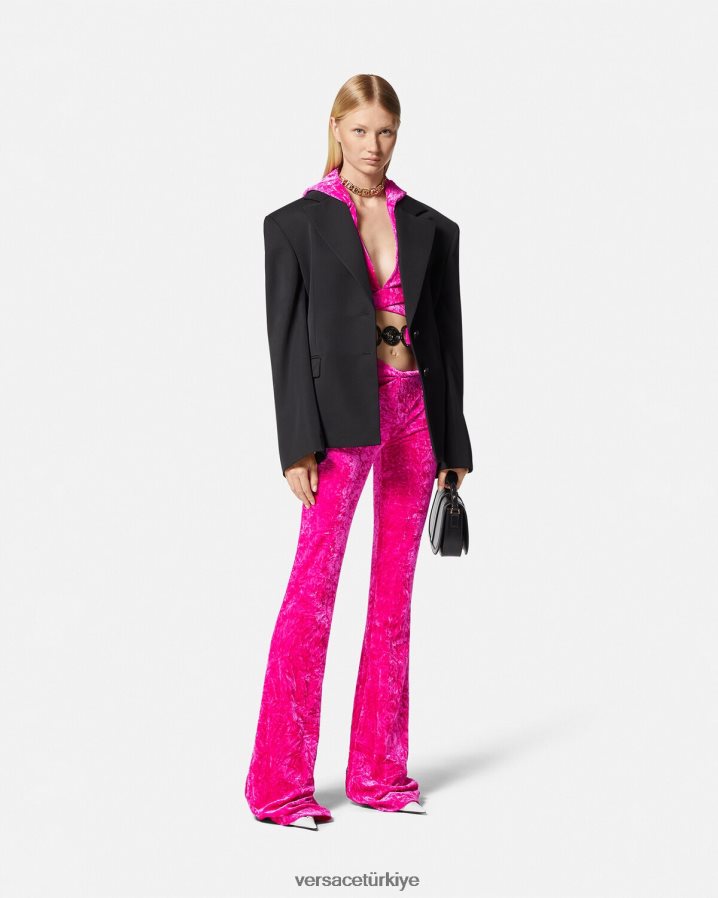 Versace haddelenmiş alevlendi kadife pantolon kadınlar fuşya Giyim B0HHR8215